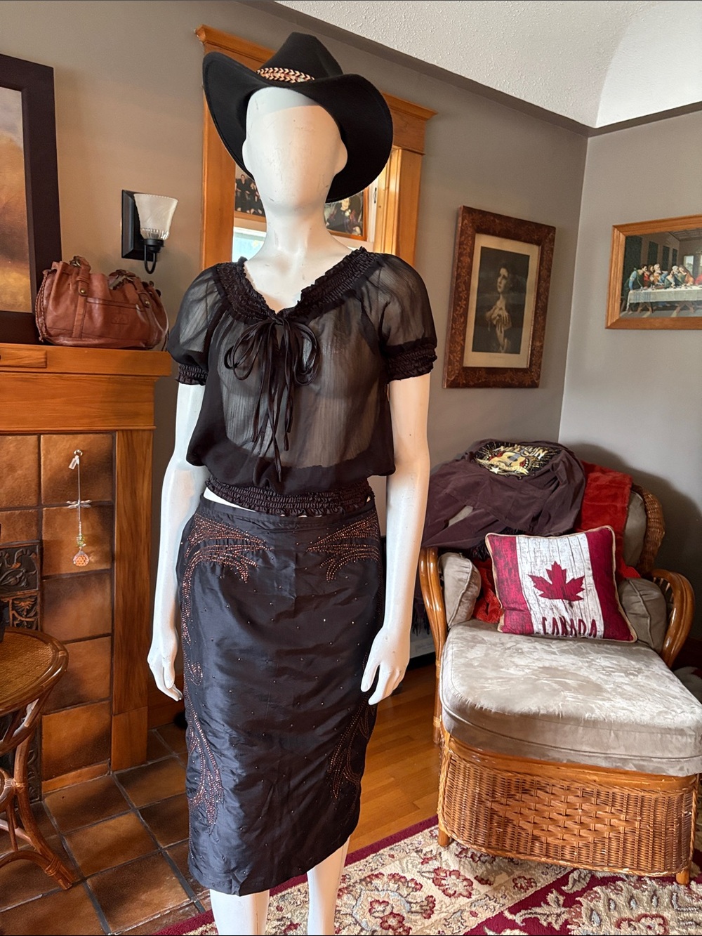 # 128  100% silk beaded skirt
